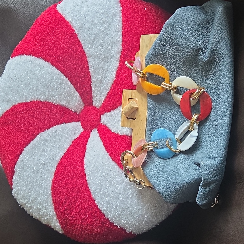Unique Wood & Leather crossbody handbag blue chainlink